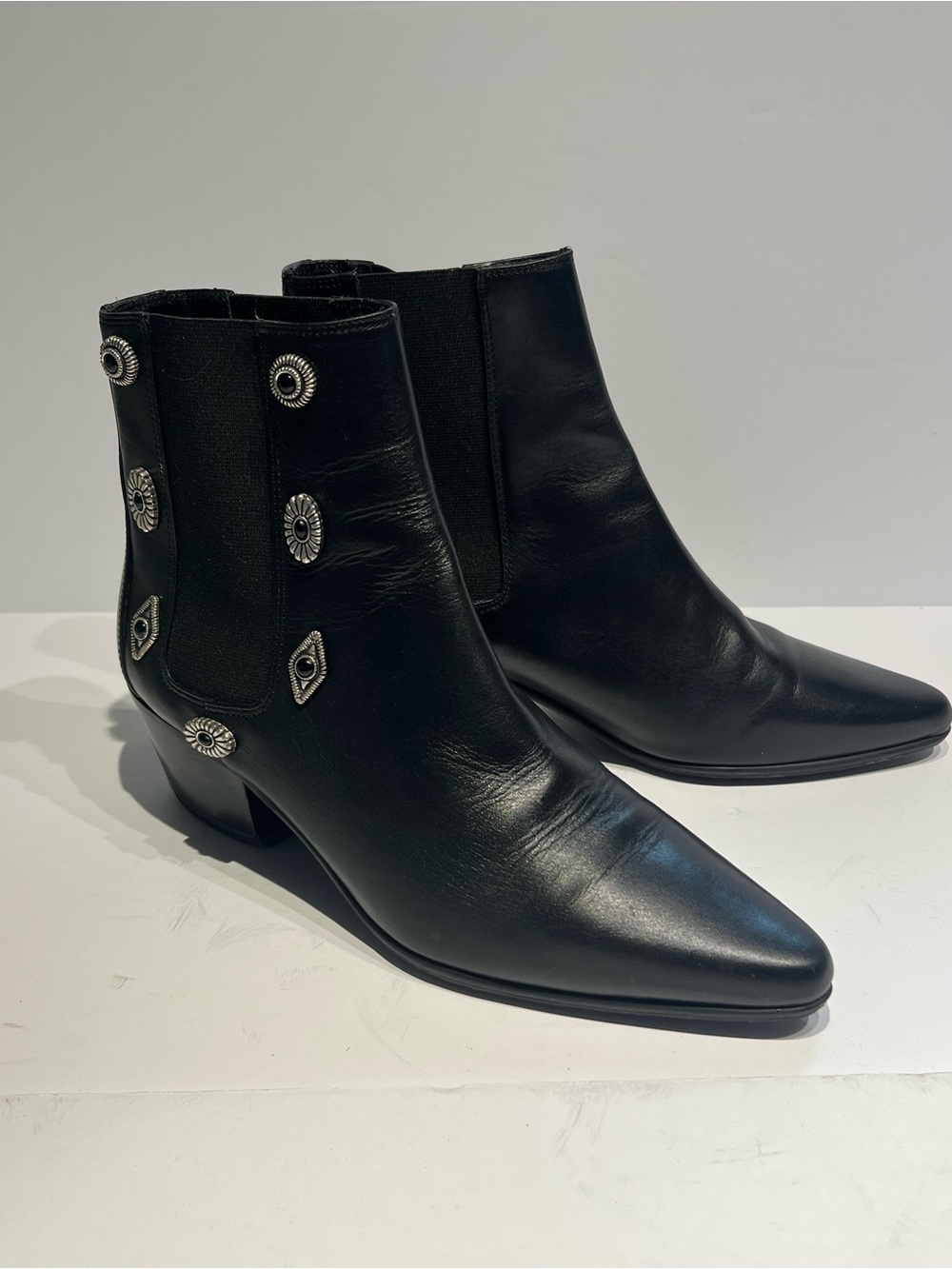 THE KOOPLES Stud-embellished pointed-toe leather ankle boots Sz 39